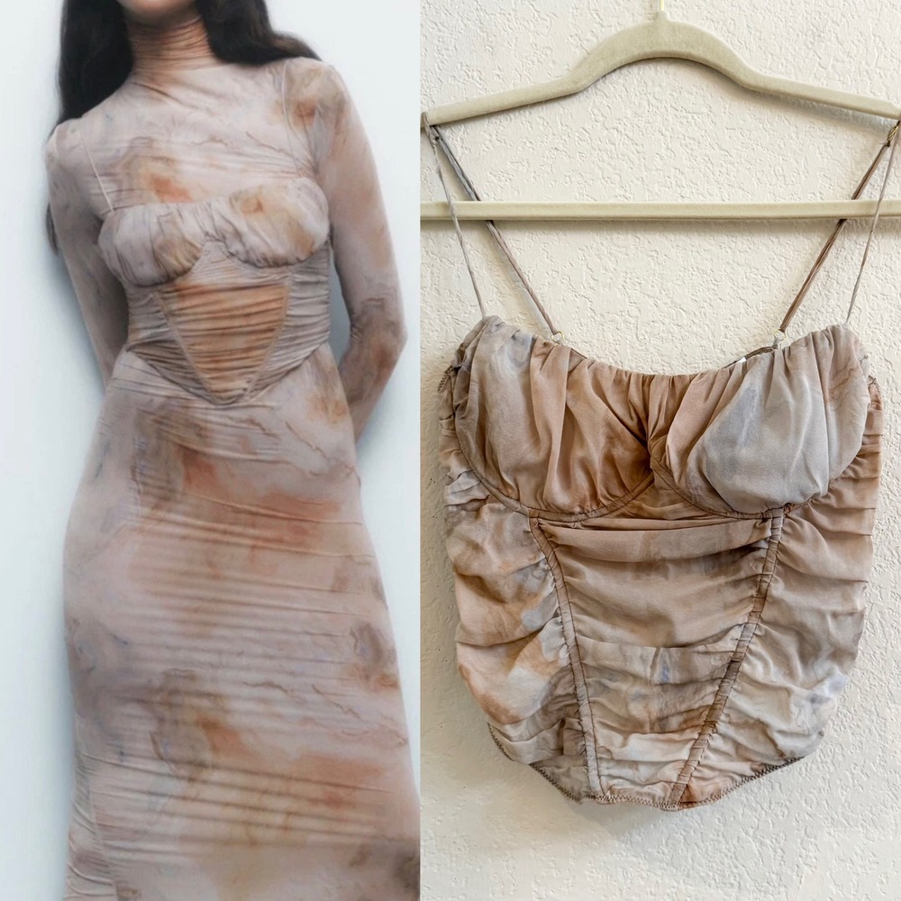 Zara Ruched Silk Corset Top Bustier Celestial Fairy Grunge Festival Romantic